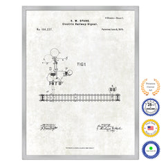 1875 Electric Railway Signal Old Patent Art Print on Canvas Custom Framed Vintage Home Decor Wall Decoration Great for Gifts