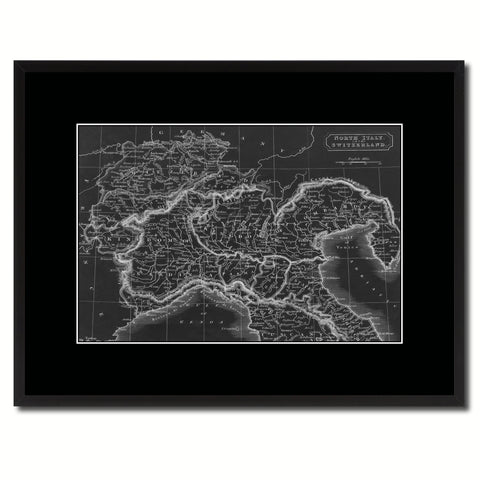 Northern Italy Vintage Monochrome Map Canvas Print, Gifts Picture Frames Home Decor Wall Art