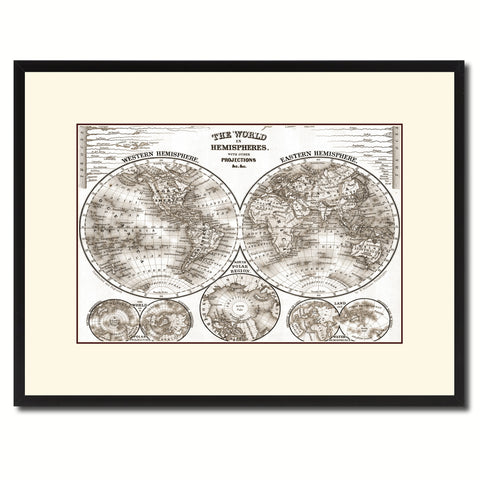World Vintage Sepia Map Canvas Print, Picture Frame Gifts Home Decor Wall Art Decoration