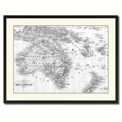 New Zealand Oceania Australia Vintage B&W Map Canvas Print, Picture Frame Home Decor Wall Art Gift Ideas