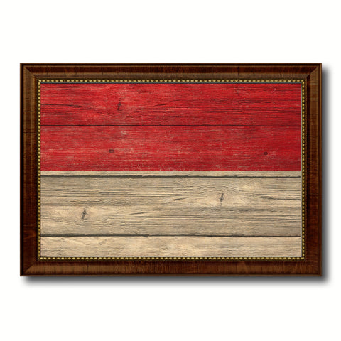 Indonesia Country Flag Texture Canvas Print with Brown Custom Picture Frame Home Decor Gift Ideas Wall Art Decoration