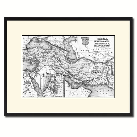 Persia Iraq Iran Afghanistan Vintage B&W Map Canvas Print, Picture Frame Home Decor Wall Art Gift Ideas