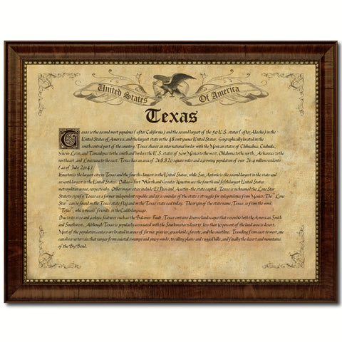 Texas State Vintage Flag Canvas Print with Brown Picture Frame Home Decor Man Cave Wall Art Collectible Decoration Artwork Gifts