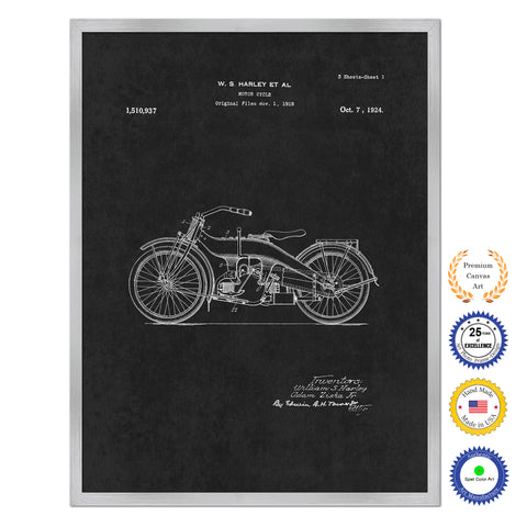 1924 Motor Cycle Old Patent Art Print on Canvas Custom Framed Vintage Home Decor Wall Decoration Great for Gifts