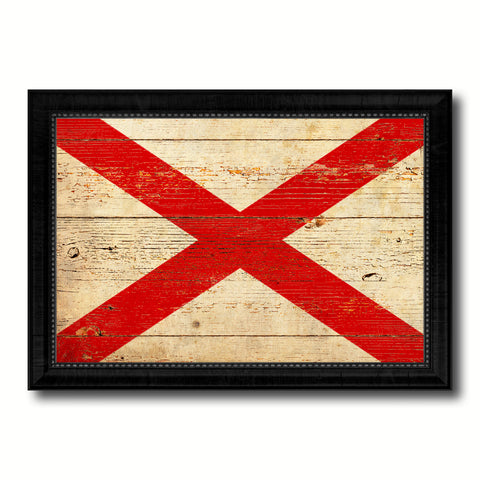 Alabama State Vintage Flag Canvas Print with Brown Picture Frame Home Decor Man Cave Wall Art Collectible Decoration Artwork Gifts