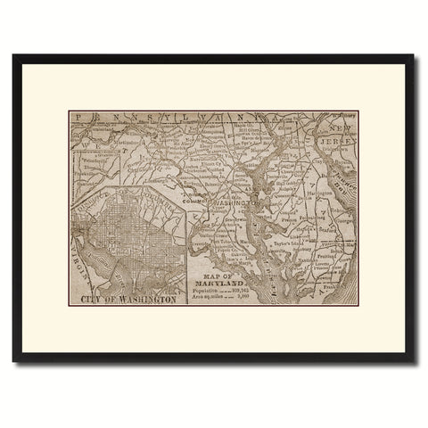 Maryland Vintage Sepia Map Canvas Print, Picture Frame Gifts Home Decor Wall Art Decoration