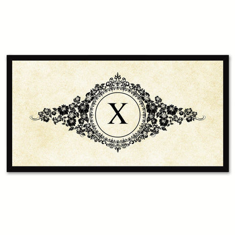 Alphabet Letter X White Canvas Print, Black Custom Frame