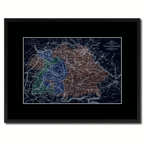 Southern Germany: Bavaria Wurttemberg Hesse Vintage Vivid Color Map Canvas Print, Picture Frame Home Decor Wall Art Office Decoration Gift Ideas