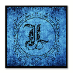 Alphabet L Blue Canvas Print Black Frame Kids Bedroom Wall Décor Home Art