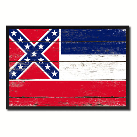 Mississippi State Flag Vintage Canvas Print with Black Picture Frame Home DecorWall Art Collectible Decoration Artwork Gifts