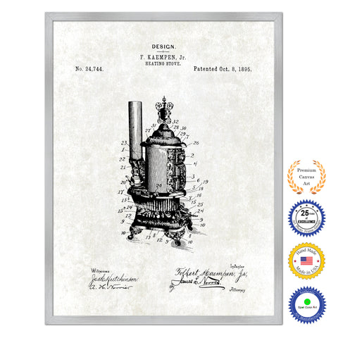 1895 Heating Stove Old Patent Art Print on Canvas Custom Framed Vintage Home Decor Wall Decoration Great for Gifts