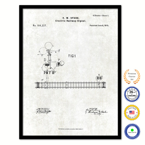 1875 Electric Railway Signal Old Patent Art Print on Canvas Custom Framed Vintage Home Decor Wall Decoration Great for Gifts