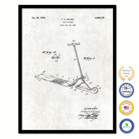 1931 Snow Scooter Old Patent Art Print on Canvas Custom Framed Vintage Home Decor Wall Decoration Great for Gifts