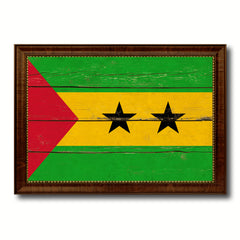 Sao Tome & Principe Country Flag Vintage Canvas Print with Brown Picture Frame Home Decor Gifts Wall Art Decoration Artwork