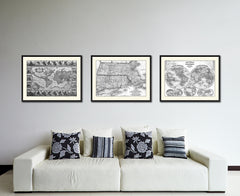 Massachusetts Connecticut Rhode Island Vintage B&W Map Canvas Print, Picture Frame Home Decor Wall Art Gift Ideas