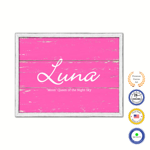 Luna Name Plate White Wash Wood Frame Canvas Print Boutique Cottage Decor Shabby Chic