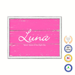 Luna Name Plate White Wash Wood Frame Canvas Print Boutique Cottage Decor Shabby Chic