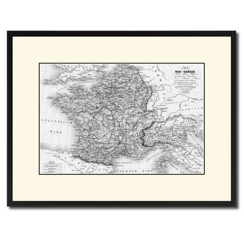 France Vintage B&W Map Canvas Print, Picture Frame Home Decor Wall Art Gift Ideas