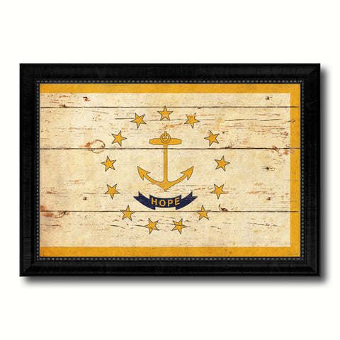Rhode Island State Flag Canvas Print with Custom Brown Picture Frame Home Decor Wall Art Decoration Gifts
