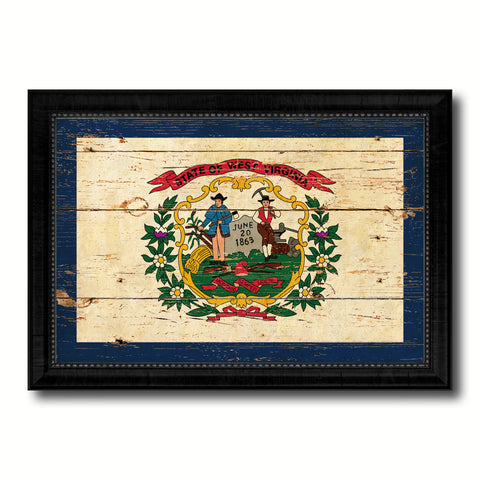 West Virginia State Vintage Flag Canvas Print with Black Picture Frame Home Decor Man Cave Wall Art Collectible Decoration Artwork Gifts