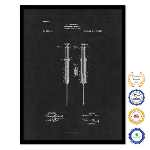 1899 Doctor Hypodermic Syringe Vintage Patent Artwork Black Framed Canvas Home Office Decor Great for Doctor Paramedic Surgeon Hospital Medical Student
