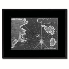 Sicily West Aegadian Islands Vintage Monochrome Map Canvas Print, Gifts Picture Frames Home Decor Wall Art