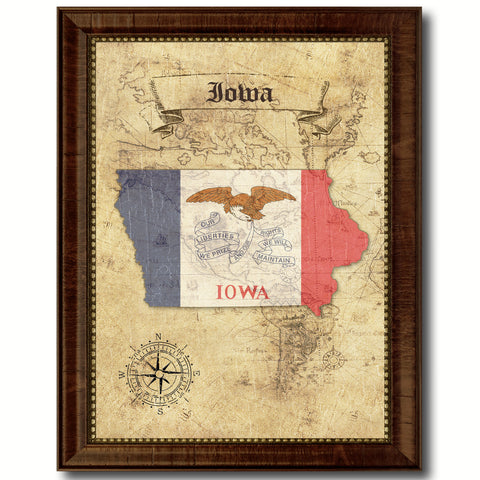Iowa State Flag Shabby Chic Gifts Home Decor Wall Art Canvas Print, White Wash Wood Frame