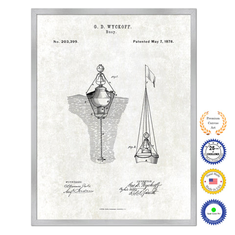1878 Buoy Old Patent Art Print on Canvas Custom Framed Vintage Home Decor Wall Decoration Great for Gifts