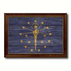 Indiana State Flag Texture Canvas Print with Brown Picture Frame Gifts Home Decor Wall Art Collectible Decoration