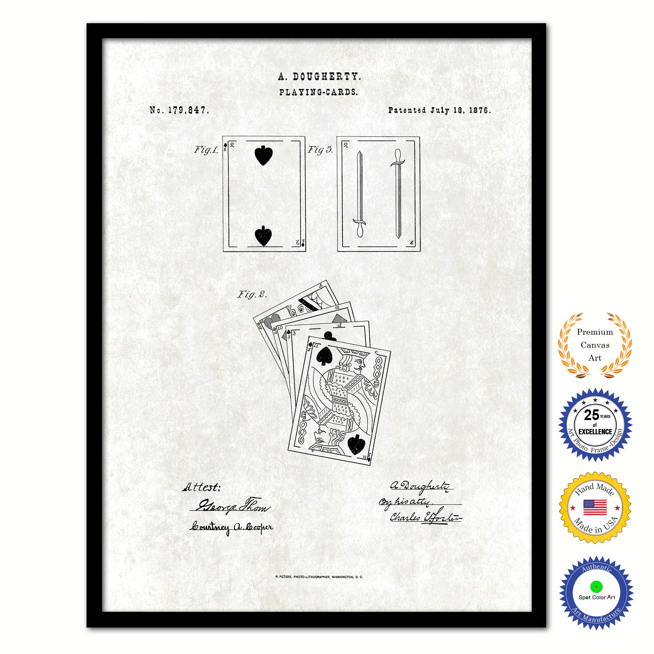 1876  Playing Cards Face Poker Game Old Patent Art Print on Canvas Custom Framed Vintage Home Decor Wall Decoration Great for Gifts