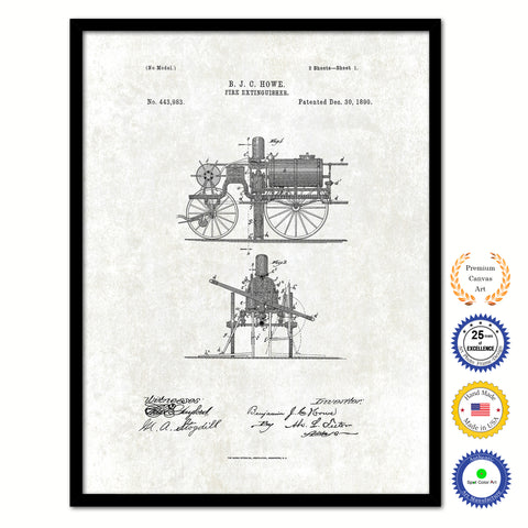 1890 Firefighter Fire Extinguisher Vintage Patent Artwork Black Framed Canvas Print Home Office Decor Great for Firefighter Fireman Firewoman