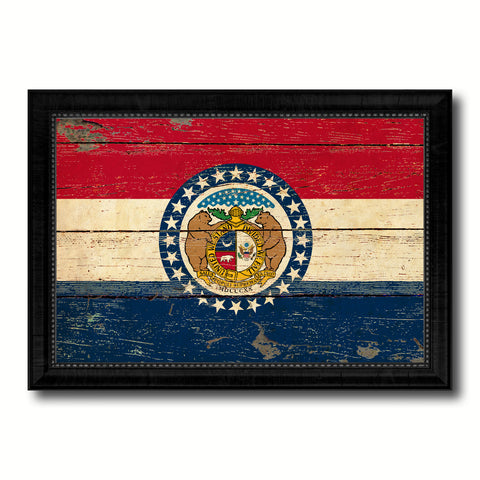 Missouri State Vintage Flag Canvas Print with Black Picture Frame Home Decor Man Cave Wall Art Collectible Decoration Artwork Gifts