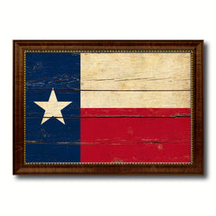 Texas State Vintage Flag Canvas Print with Brown Picture Frame Home Decor Man Cave Wall Art Collectible Decoration Artwork Gifts