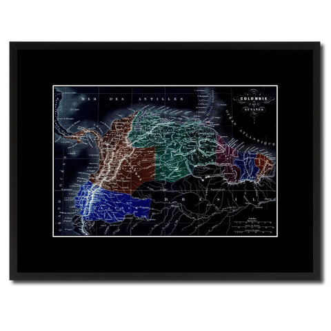 Columbia Venezuela Guianna Vintage Vivid Color Map Canvas Print, Picture Frame Home Decor Wall Art Office Decoration Gift Ideas