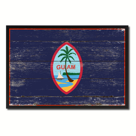 Guam US Territory Flag Vintage Canvas Print with Black Picture Frame Home Decor Wall Art Collectible Decoration Artwork Gifts