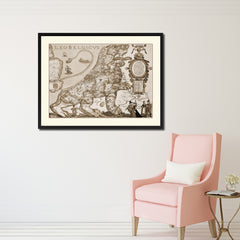Leo Belgicvs Vintage Sepia Map Canvas Print, Picture Frame Gifts Home Decor Wall Art Decoration
