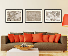 Maryland Vintage Sepia Map Canvas Print, Picture Frame Gifts Home Decor Wall Art Decoration