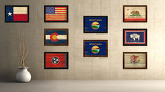 Montana State Vintage Flag Canvas Print with Brown Picture Frame Home Decor Man Cave Wall Art Collectible Decoration Artwork Gifts
