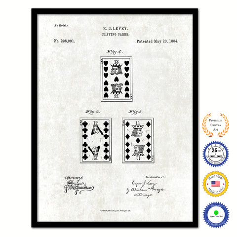 1884 Playing Cards Face Poker Game Old Patent Art Print on Canvas Custom Framed Vintage Home Decor Wall Decoration Great for Gifts