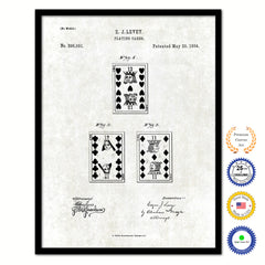 1884 Playing Cards Face Poker Game Old Patent Art Print on Canvas Custom Framed Vintage Home Decor Wall Decoration Great for Gifts