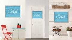 Caleb Name Plate White Wash Wood Frame Canvas Print Boutique Cottage Decor Shabby Chic