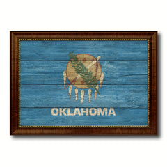 Oklahoma State Flag Texture Canvas Print with Brown Picture Frame Gifts Home Decor Wall Art Collectible Decoration