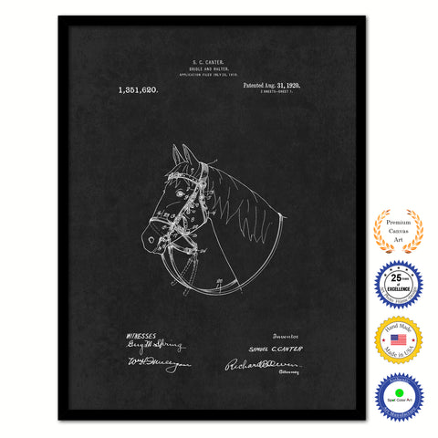 1920 Cowboy Horse Bridle and Halter Vintage Patent Artwork Black Framed Canvas Home Office Decor Great for Cowboy Cowgirl Horseback Rider