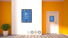 With God All Things Are Possible - Matthew 19:26 Bible Verse Scripture Quote Blue Canvas Print with Picture Frame