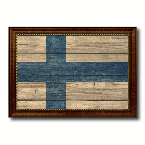 Finland Country Flag Texture Canvas Print with Brown Custom Picture Frame Home Decor Gift Ideas Wall Art Decoration