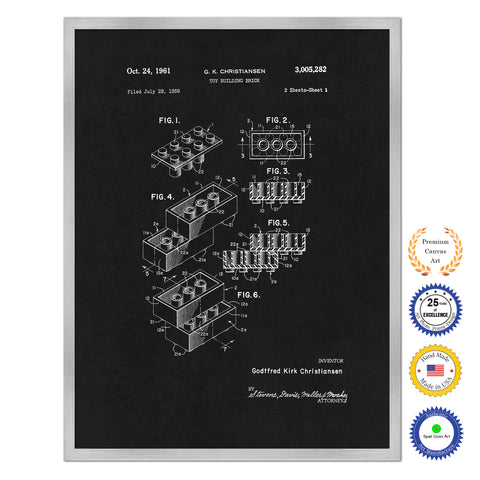 1961 Legos Building Block Old Patent Art Print on Canvas Custom Framed Vintage Home Decor Wall Decoration Great for Gifts
