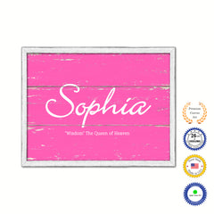 Sophia Name Plate White Wash Wood Frame Canvas Print Boutique Cottage Decor Shabby Chic