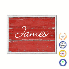 James Name Plate White Wash Wood Frame Canvas Print Boutique Cottage Decor Shabby Chic