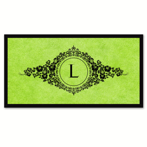 Alphabet Letter L Green Canvas Print, Black Custom Frame