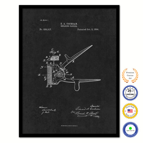 1894 Barber Shearing Clipper Vintage Patent Artwork Black Framed Canvas Home Office Decor Great Gift for Barber Salon Hair Stylist